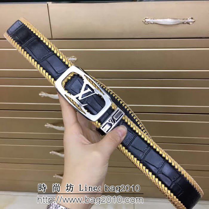 路易威登LV Louis Vuitton 手工編織鱷魚紋牛皮 海外專櫃新款 高端男士皮帶 LHG1144